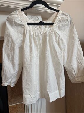 J. Crew White Gathered Cotton Top